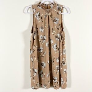 🤍 I Joah Ruffled Floral Dress Tan White Size Medium Summer Spring High Neck 🤍